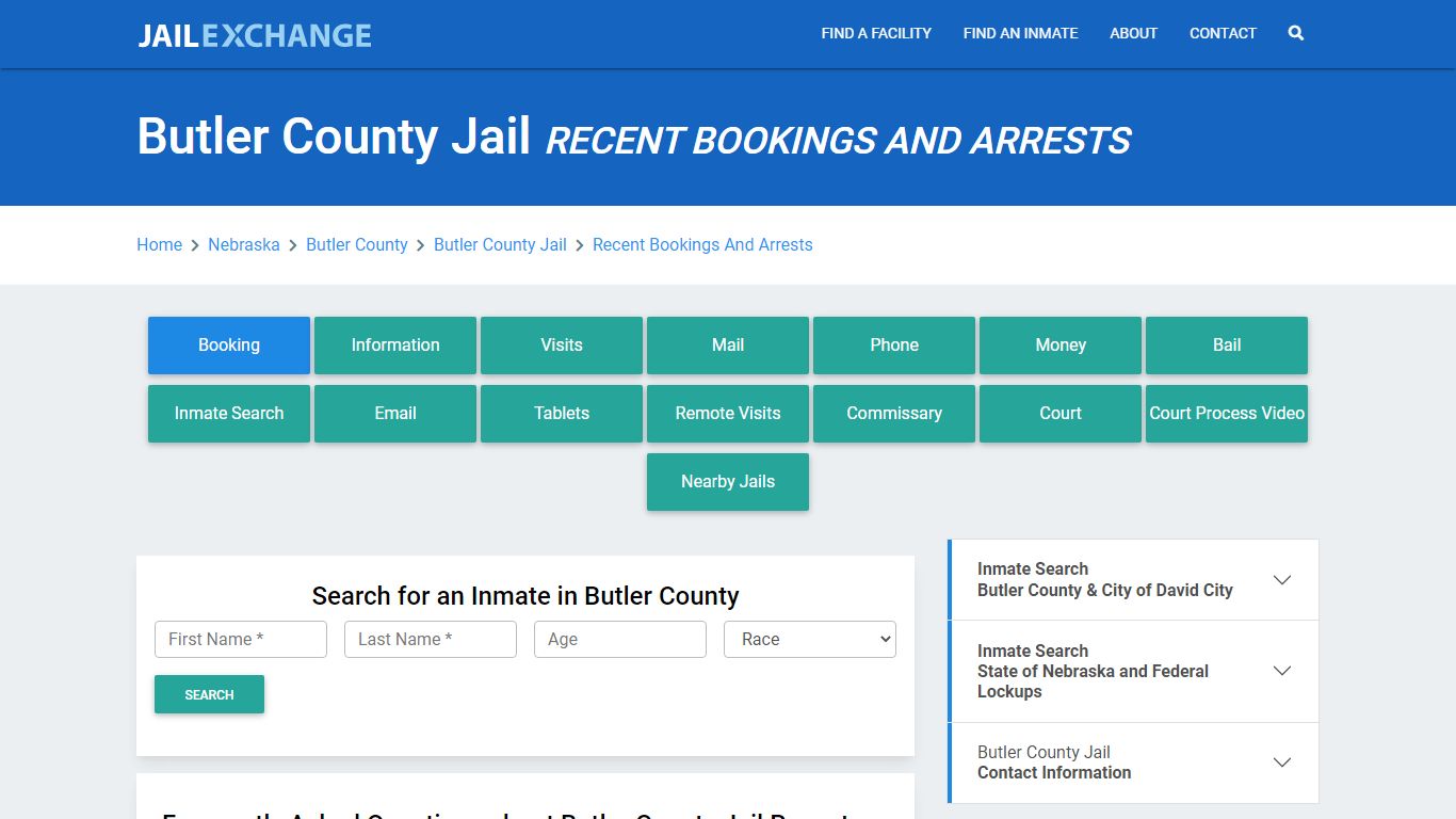 Butler County Jail NE Recent Arrests and Bookings - Jail Exchange