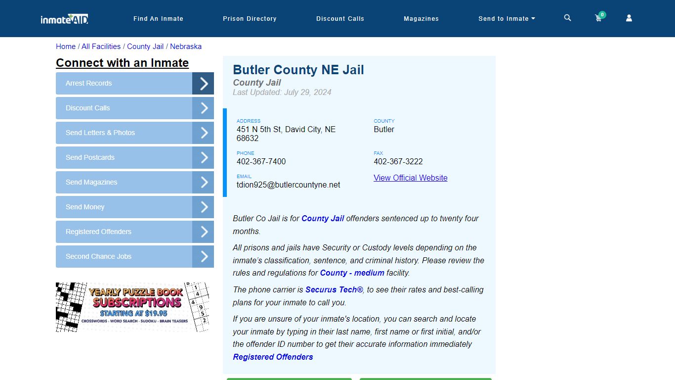 Butler County NE Jail - Inmate Locator