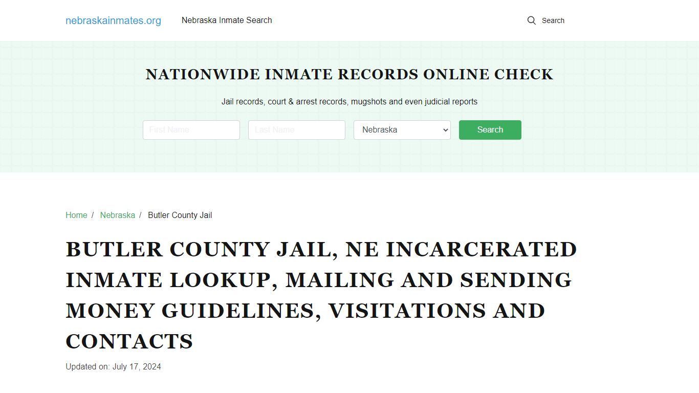 Butler County Jail, NE: Offender Locator, Visitation & Contact Info